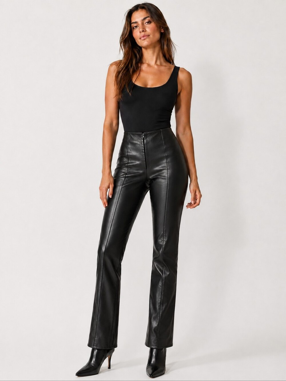 ❤️ CACHE 90s VINTAGE LAMBS LEATHER HIGH RISE STRAIGHT LEG PANTS, BLACK, 4 (27)